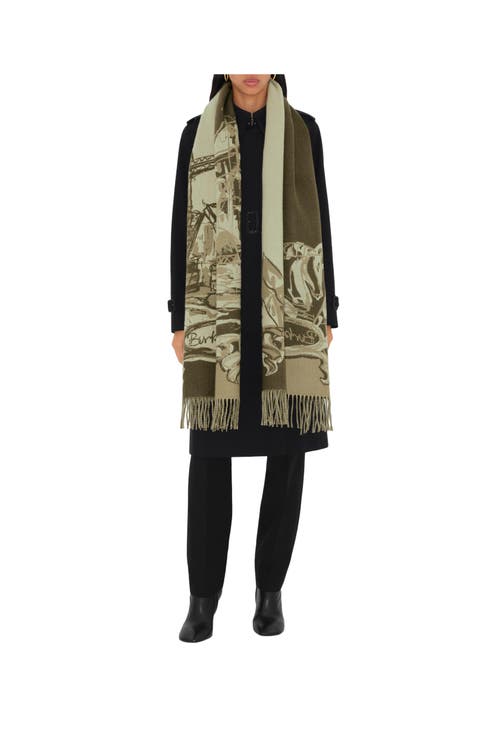 Burberry Tower Bridge Cashmere Scarf In Hunter