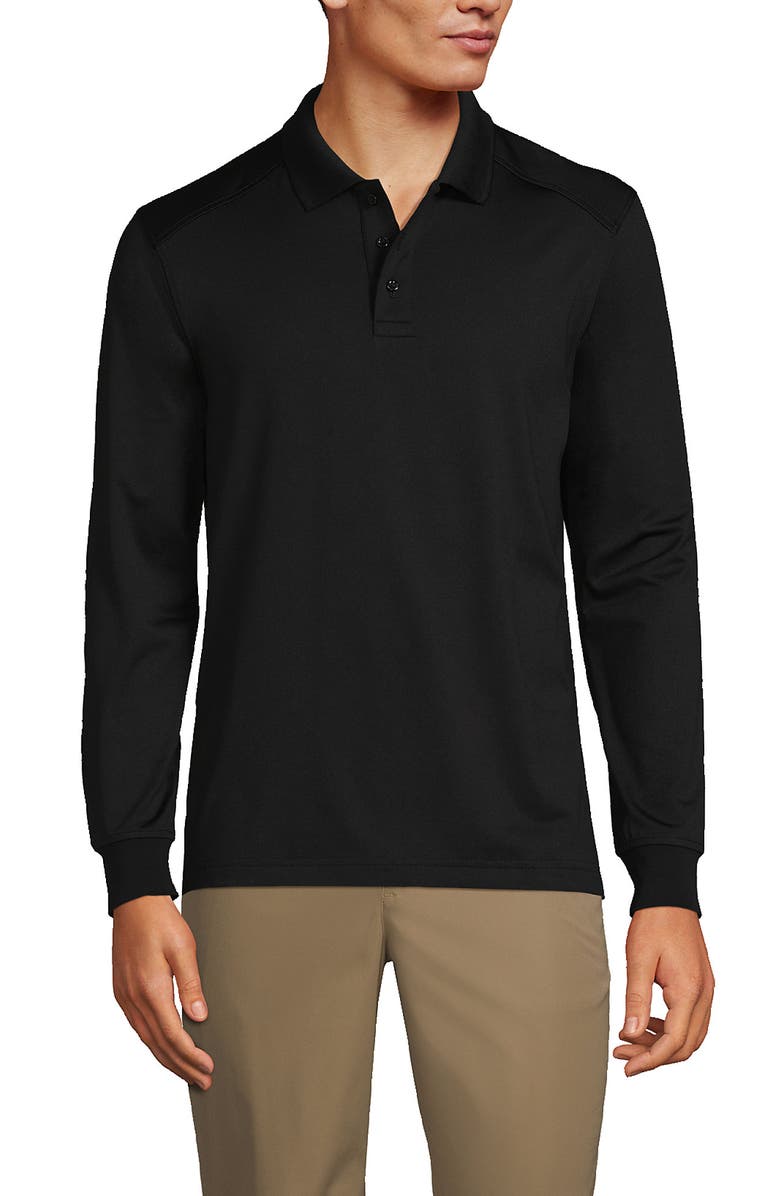 Lands' End School Uniform  Long Sleeve Rapid Dry Polo Shirt, Main, color, Black