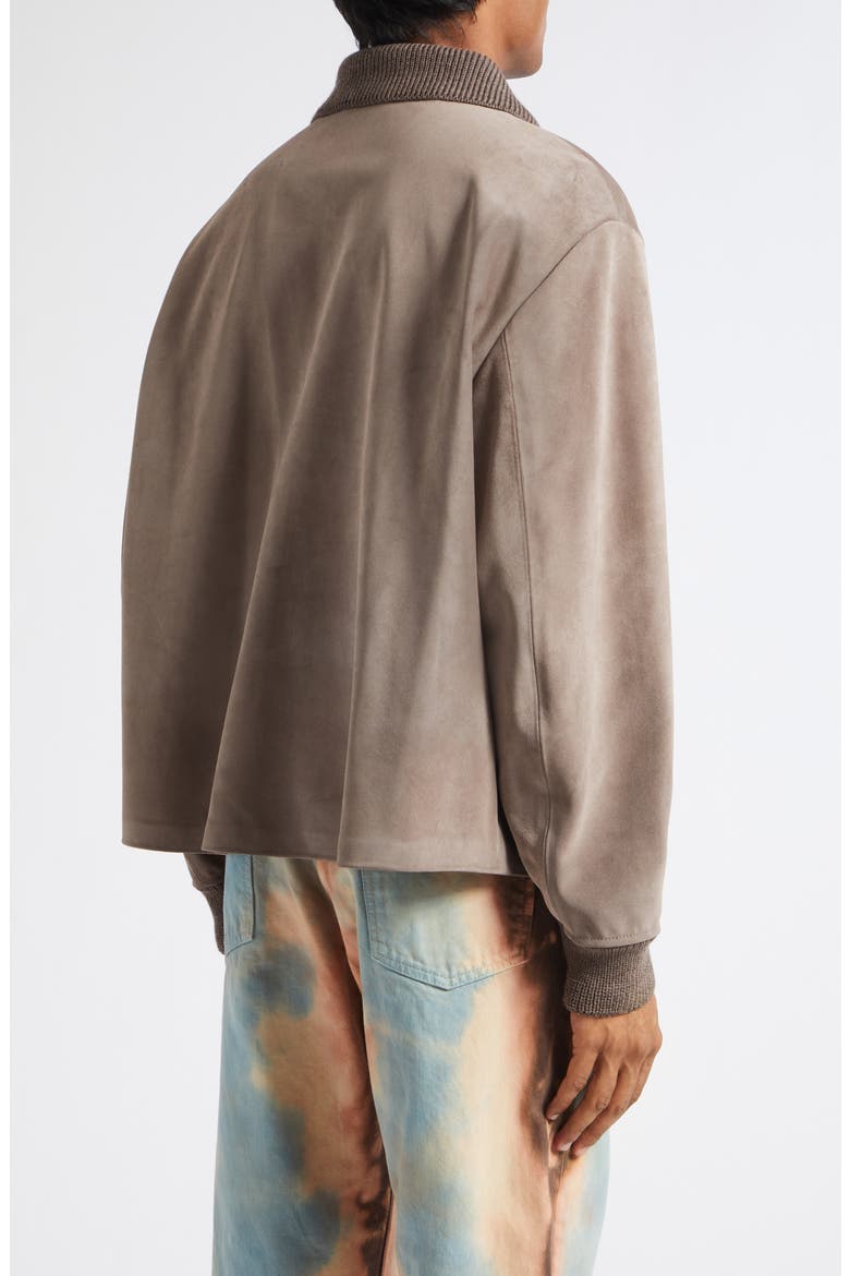 Rib Collar Suede Jacket, Alternate, color, MOUSE GREY