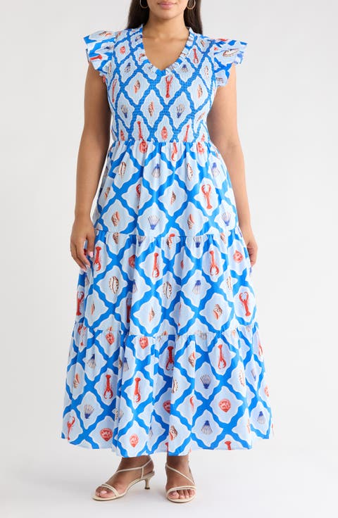 New Guinea Sunfire Tiered Midi Dress (Plus)