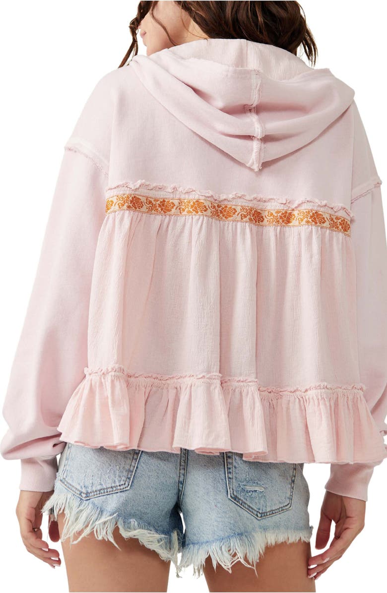 Free People Harry Mix Media Ruffle Cotton Hoodie, Alternate, color, 