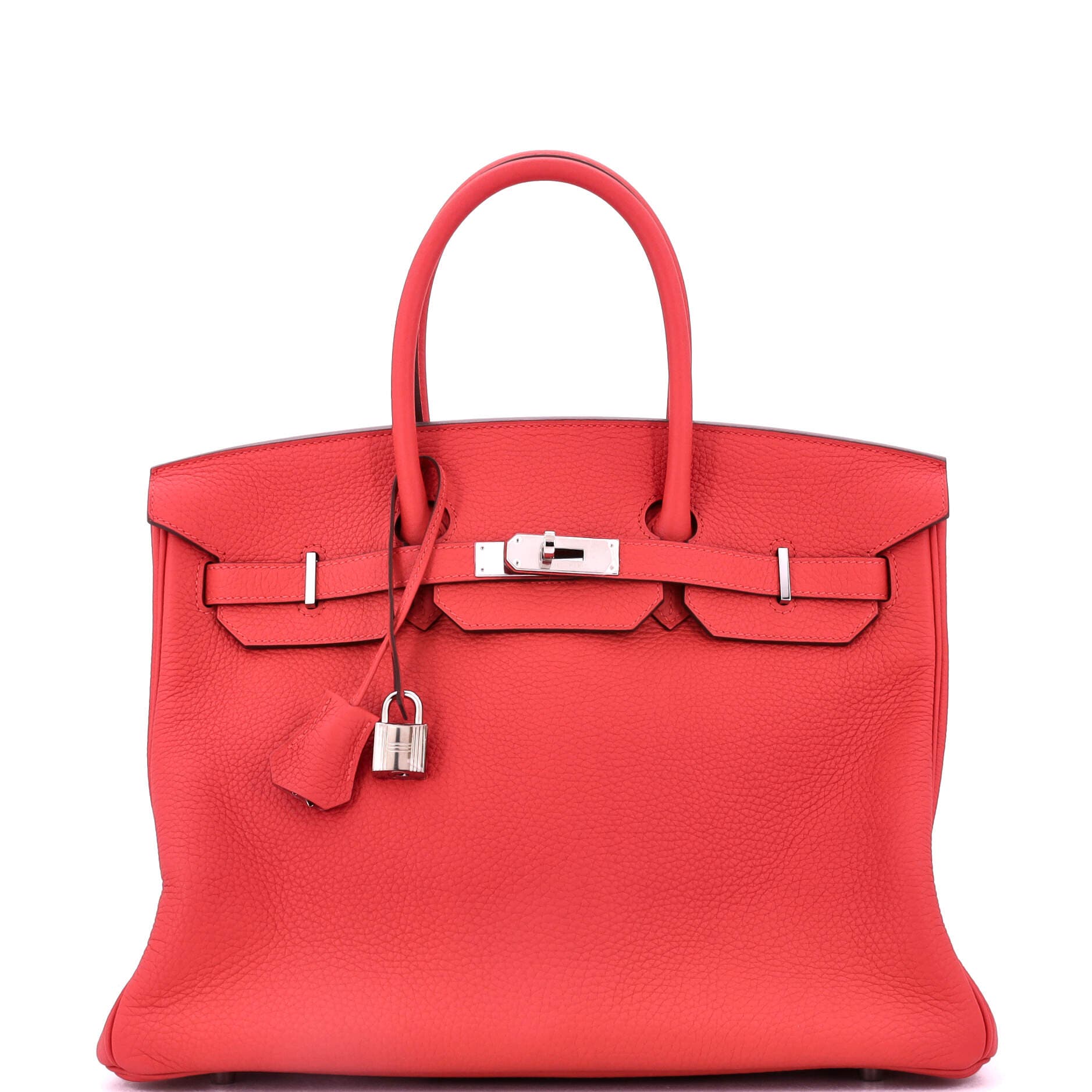 Pre-Owned Hermes Birkin Handbag Red Clemence with Palladium Hardware 35, Main, color, 
