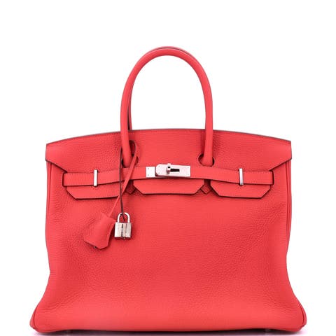 Birkin Handbag Red Clemence with Palladium Hardware 35