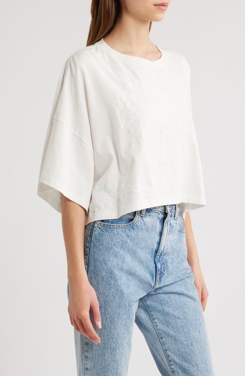 LoveShackFancy Angelle Lace EmbellishedCrop Cotton T-Shirt, Alternate, color,