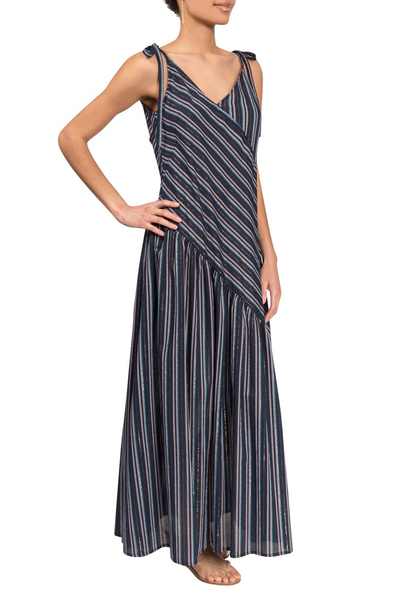 Kelsea Shimmer Stripe Cotton Cover-Up Maxi Dress, Alternate, color, MIDNIGHT STRIPE