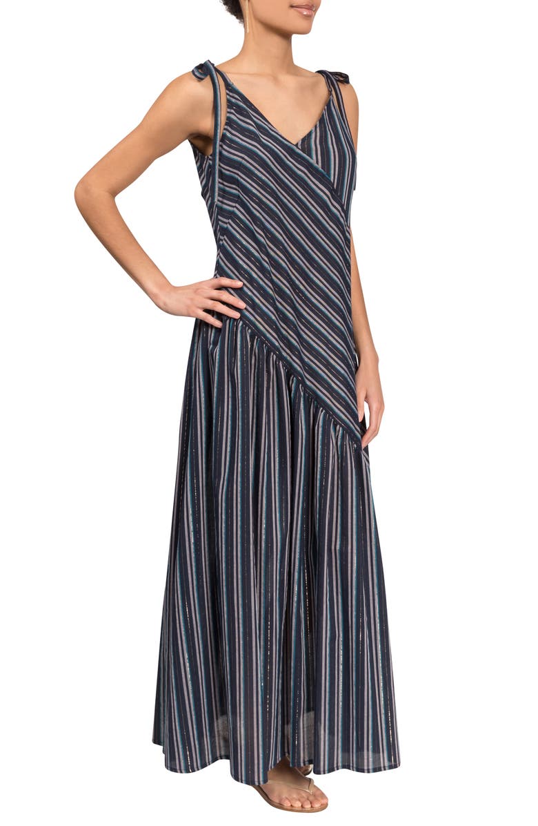Everyday Ritual Kelsea Shimmer Stripe Cotton Cover-Up Maxi Dress, Alternate, color, Midnight Stripe