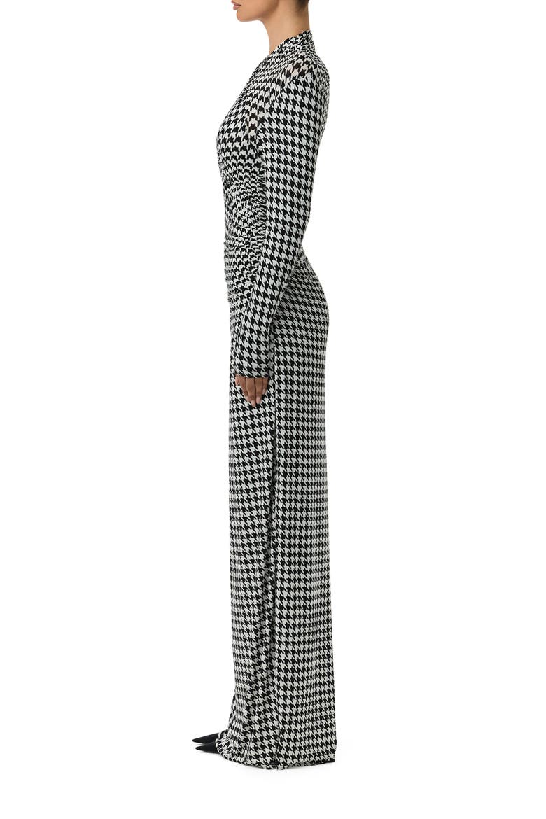 Houndstooth Overlap Neck Long Sleeve Maxi Dress, Alternate, color, HOUNDSTOOTH BLACK/ WHITE