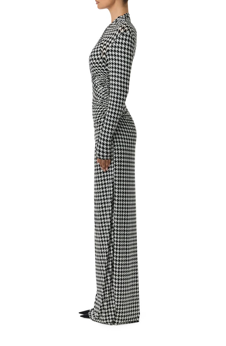 Naked Wardrobe Houndstooth Overlap Neck Long Sleeve Maxi Dress, Alternate, color, Houndstooth Black/ White