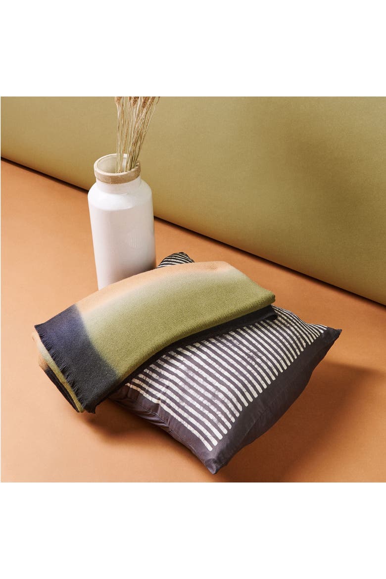 Maple Black Hand Wax Block Printed Stripes Mulberry Silk Pillow - Cover Only, Alternate, color, Black/Maple
