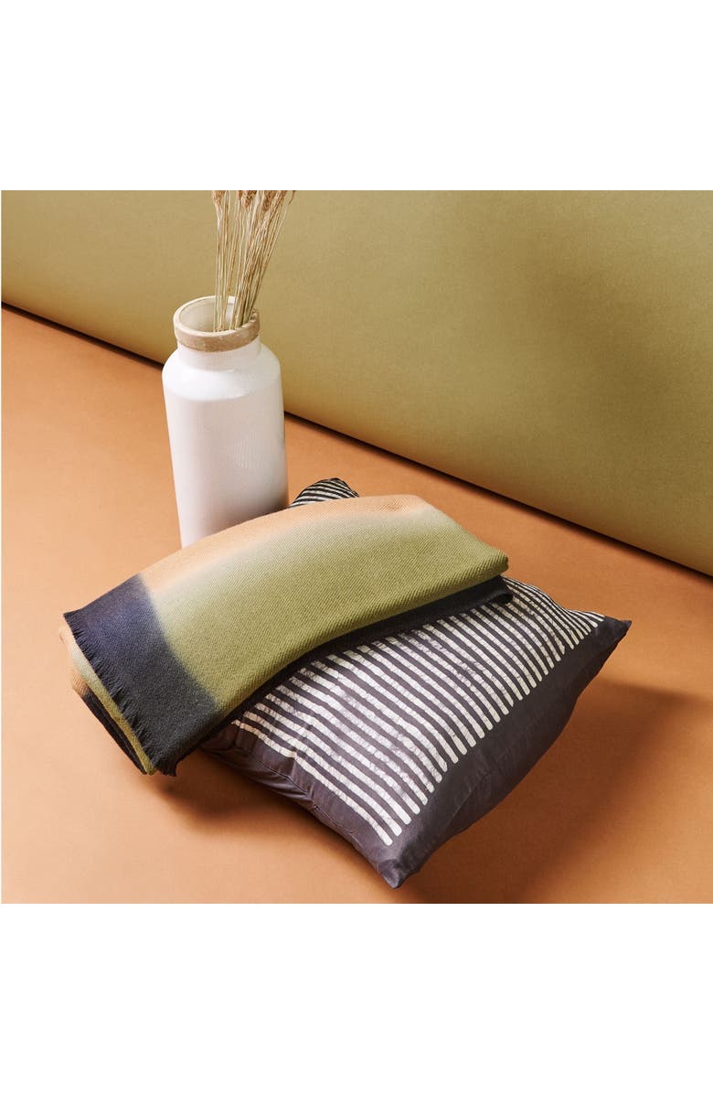 Studio Variously Maple Black Hand Wax Block Printed Stripes Mulberry Silk Pillow - Cover + Insert, Alternate, color, Black/Maple