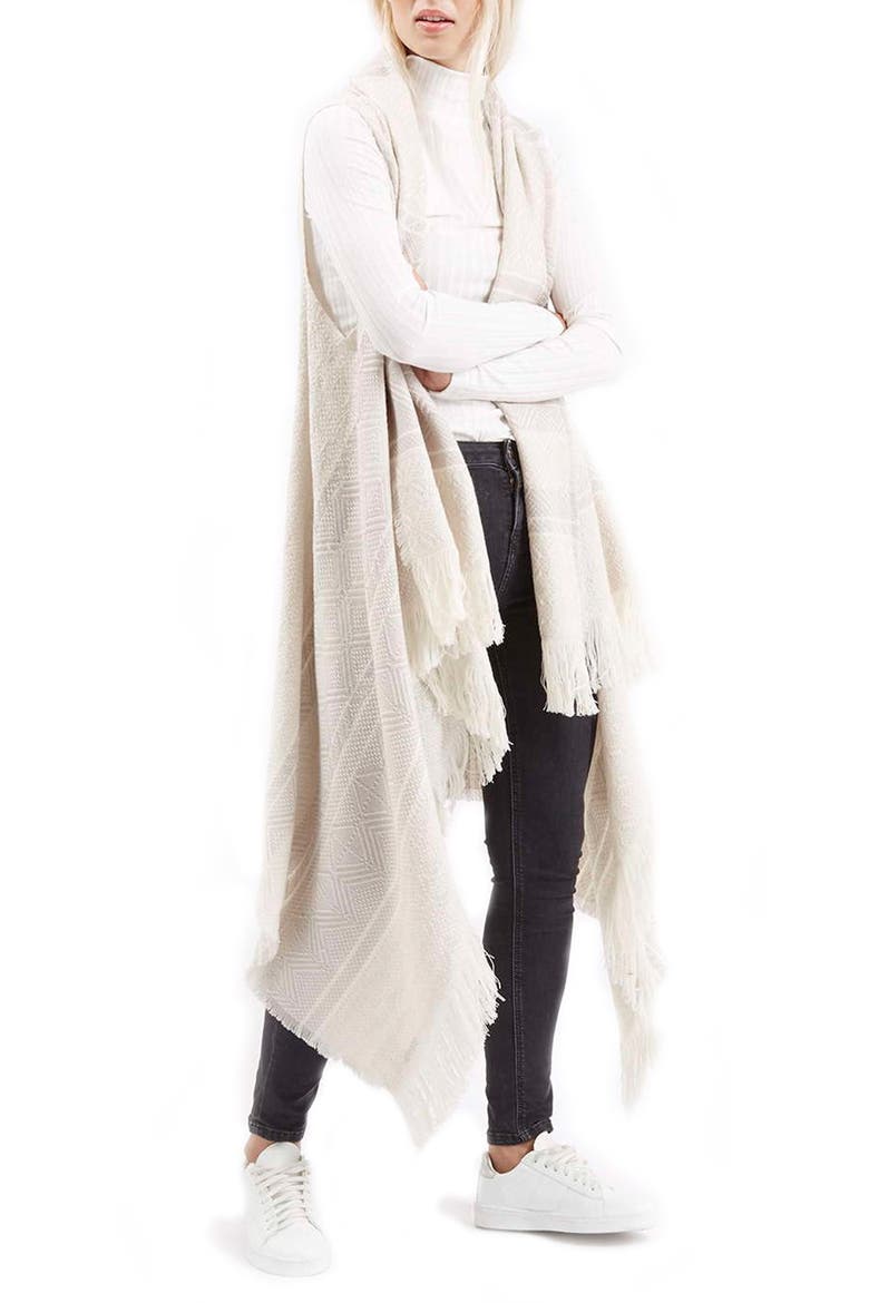 Fringe Maxi Vest, Main, color, LIGHT GREY MULTI