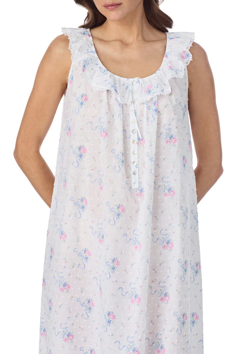 Sleeveless Swiss Dot Cotton Ballet Nightgown, Alternate, color, WHITE BOUQUET