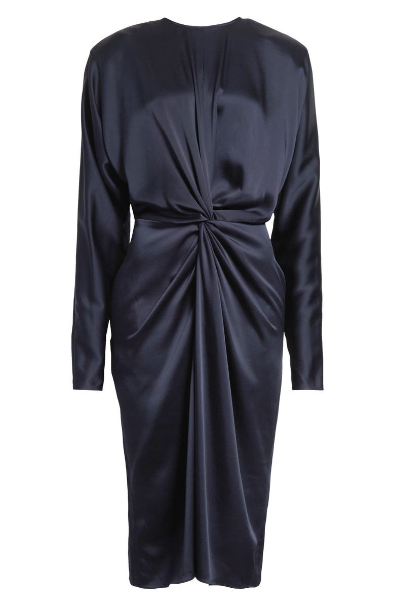 Stella McCartney Draped Long Sleeve Satin Dress, Alternate, color, 4101 - Ink