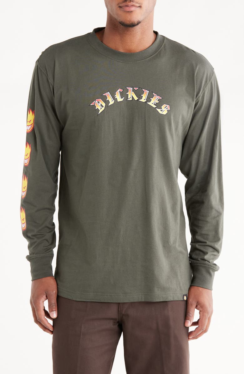 Dickies x Spitfire Long Sleeve Cotton Graphic T-Shirt, Main, color, Olive Green