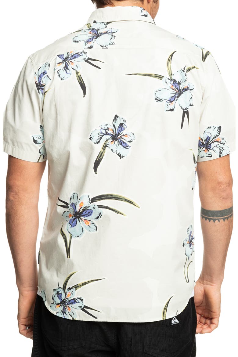 Apero Floral Short Sleeve Stretch Cotton Button-Up Shirt, Alternate, color, SILVER BIRCH PRINT