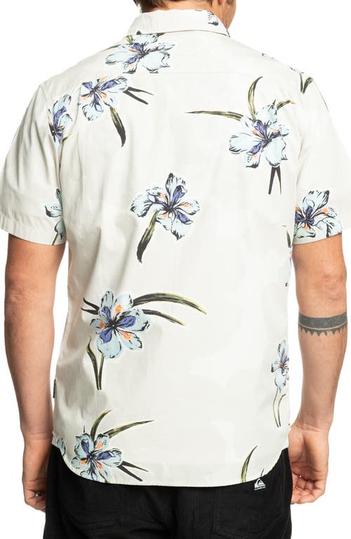 Quiksilver Apero Floral Short Sleeve Stretch Cotton Button-up Shirt In Silver Birch Print