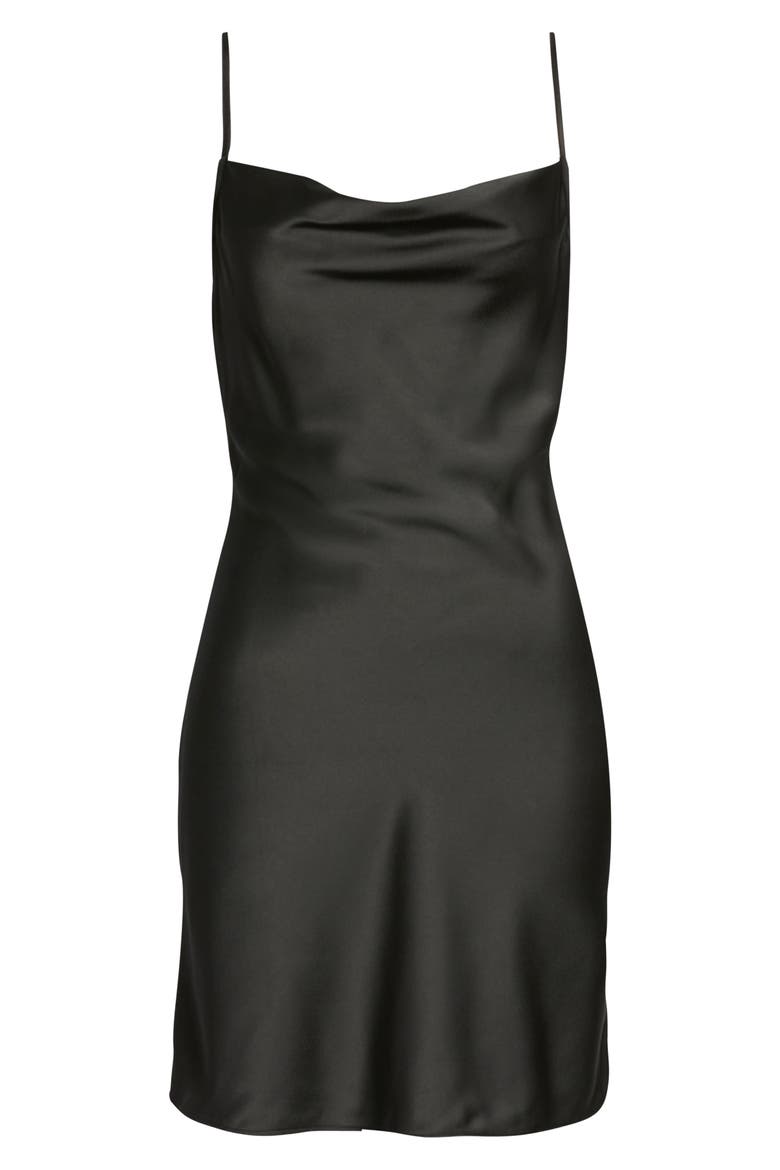 Cowl Neck Satin Minidress, Alternate, color, BLACK