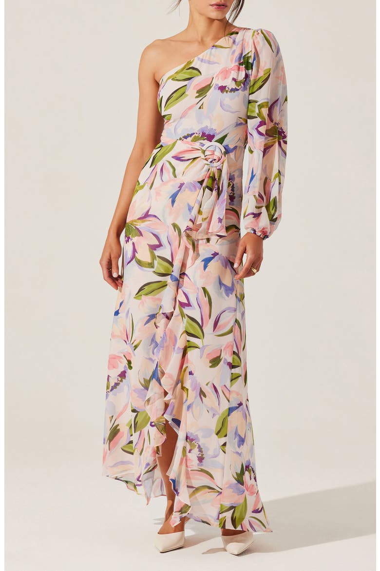 Sandersonia Floral Print Asymmetric Dress, Main, color, PINK FLORAL