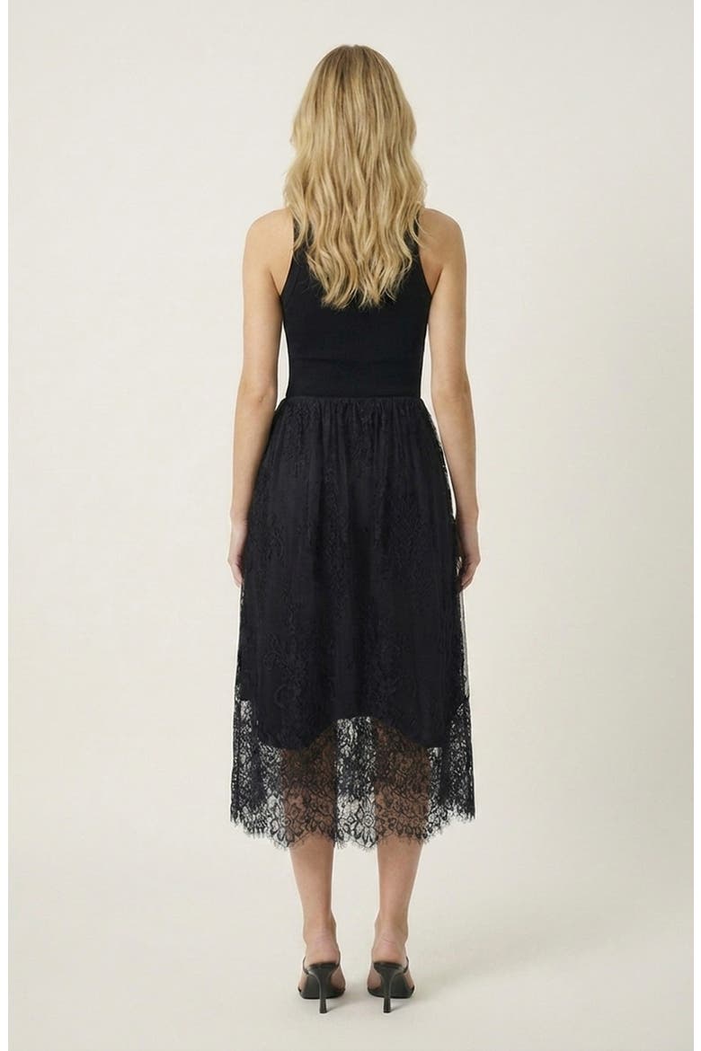 Layered Lace Sheer Hem Midi Skirt, Alternate, color, Black