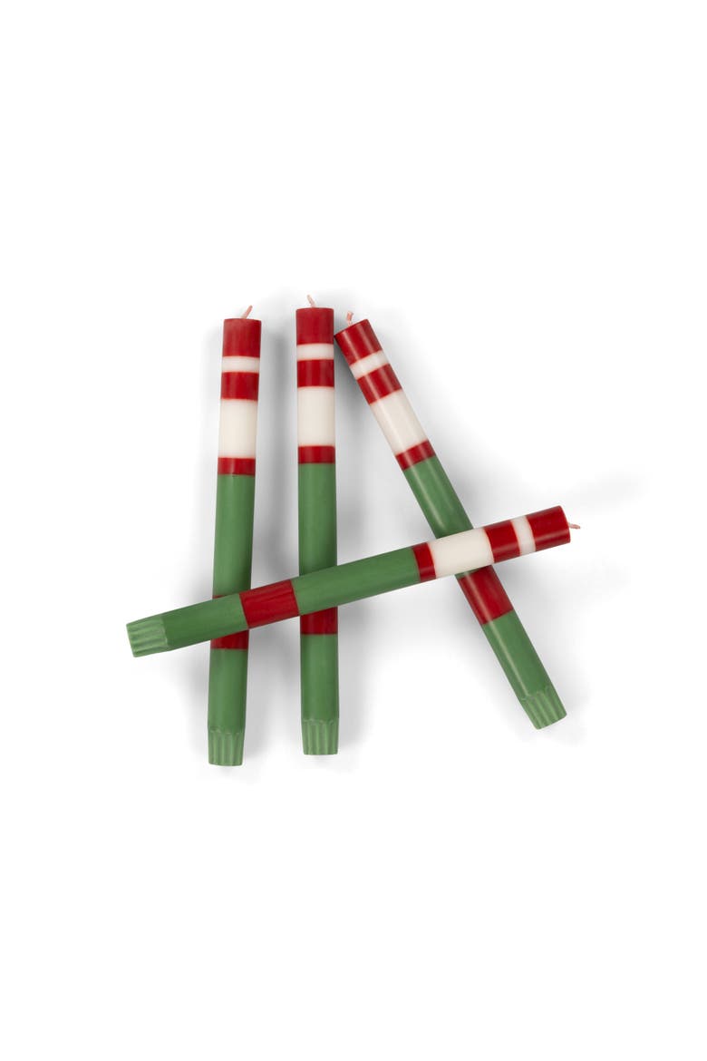 Striped Dinner Candles Holiday Set - Set of 4, Alternate, color, Emerald & Red