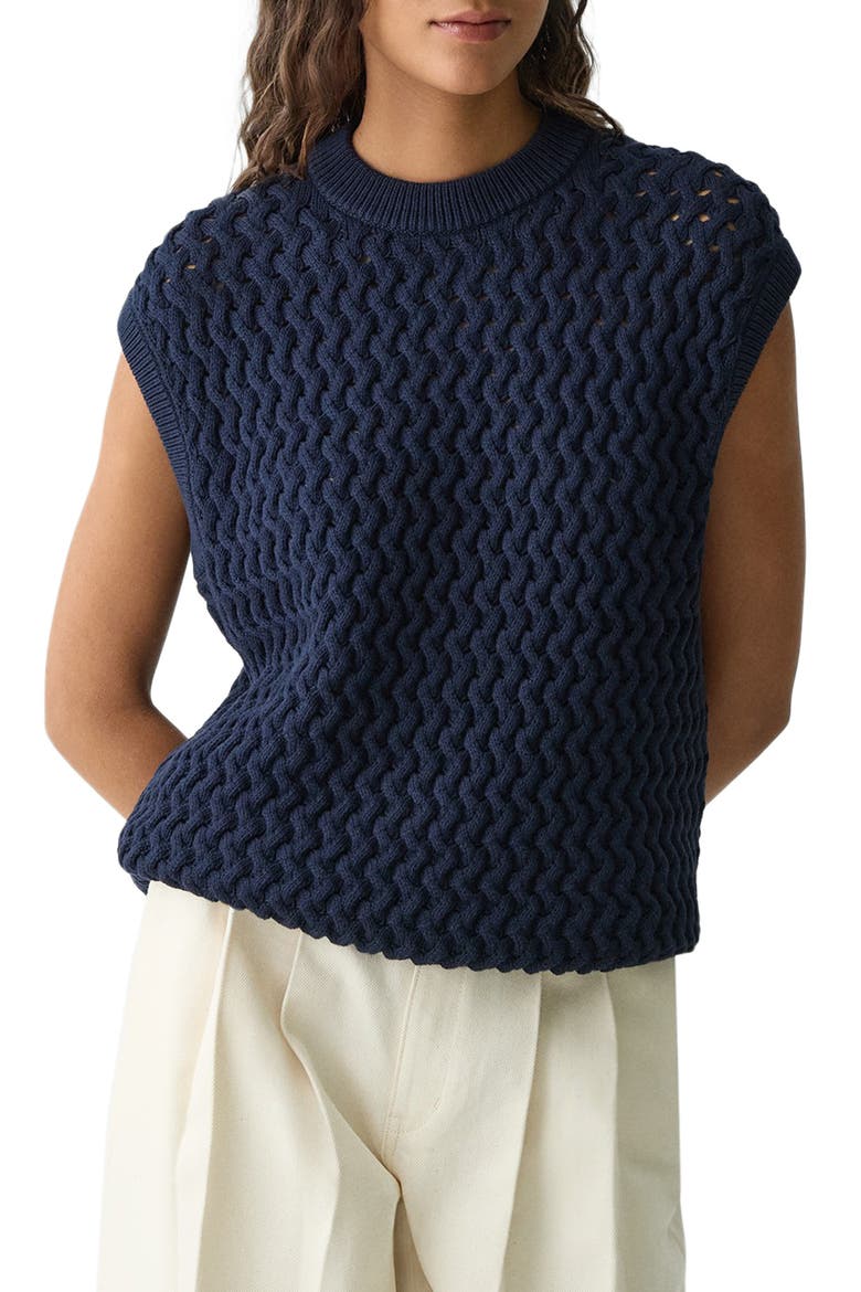 Open Stitch Sweater Vest, Main, color, NAVY