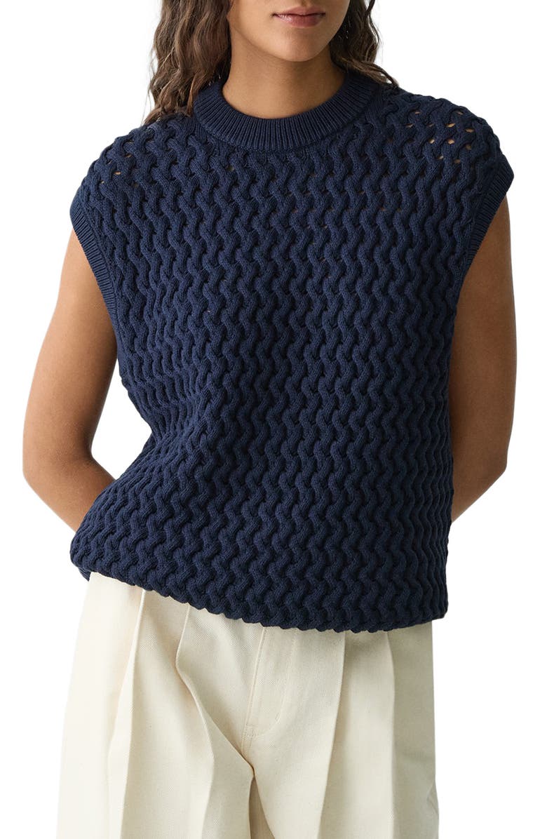 Theory Open Stitch Sweater Vest, Main, color, Navy