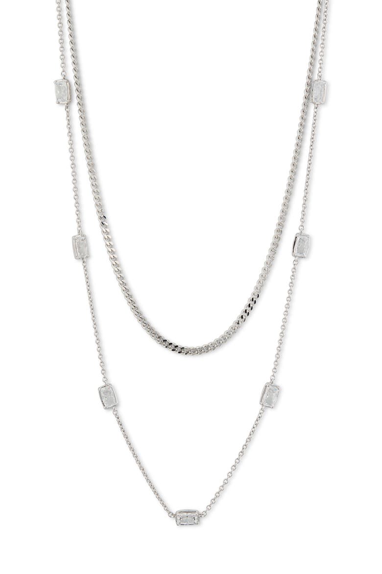 Cece Layered Chain Necklace, Main, color, RHODIUM