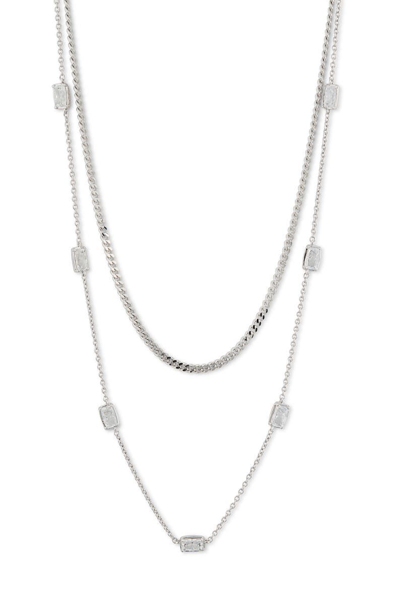 Nadri Cece Layered Chain Necklace, Main, color, Rhodium