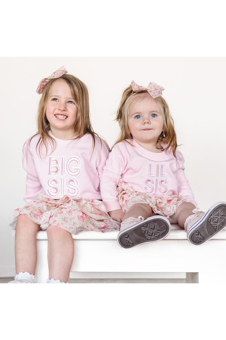 Lil Sis Embroidered Patch Long Sleeve Romper, Alternate, color, Ballet Pink
