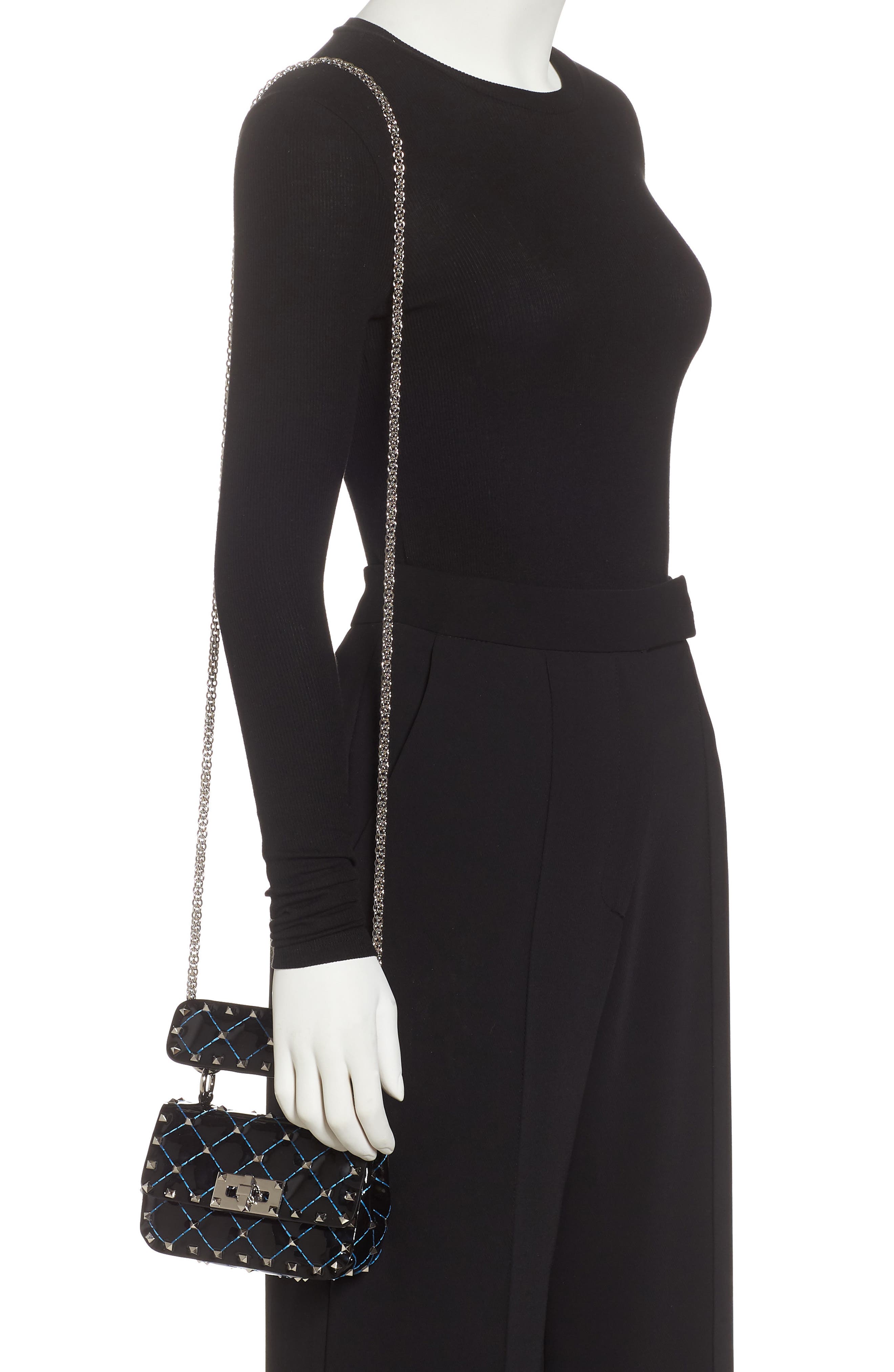 Valentino Garavani Micro Rockstud Spike Patent Leather Shoulder Bag, Alternate, color, 