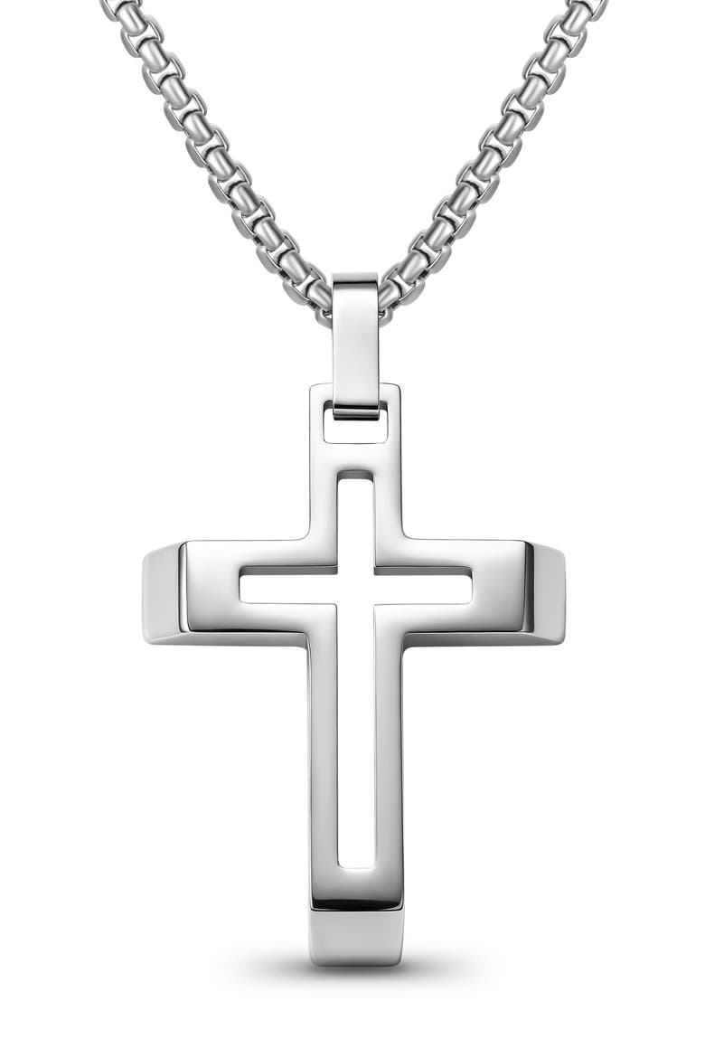 Cut Out Cross Pendant Necklace, Main, color, SILVER