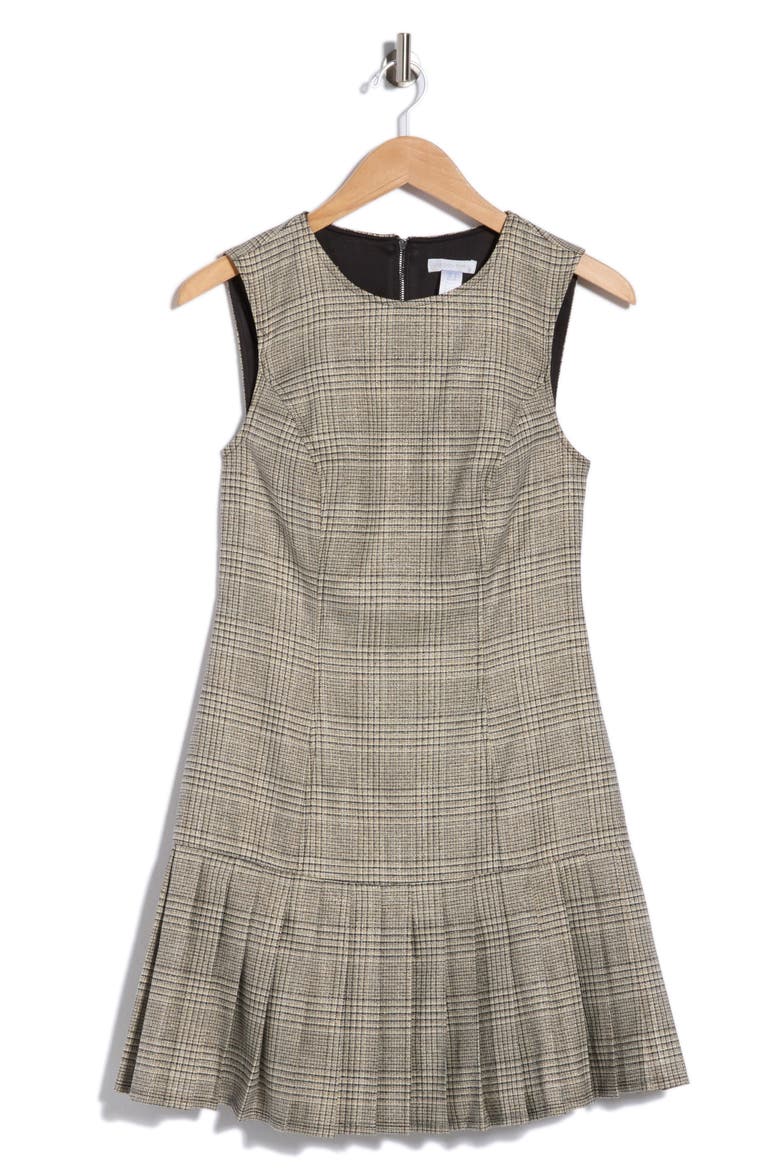 Pleat Midi Dress, Main, color, BLACK/ GREY/ BROWN MULTI