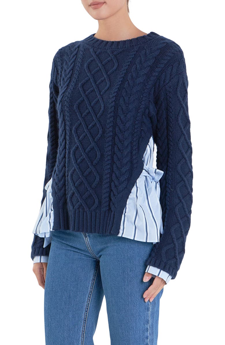 English Factory Mixed Media Sweater, Alternate, color, Navy