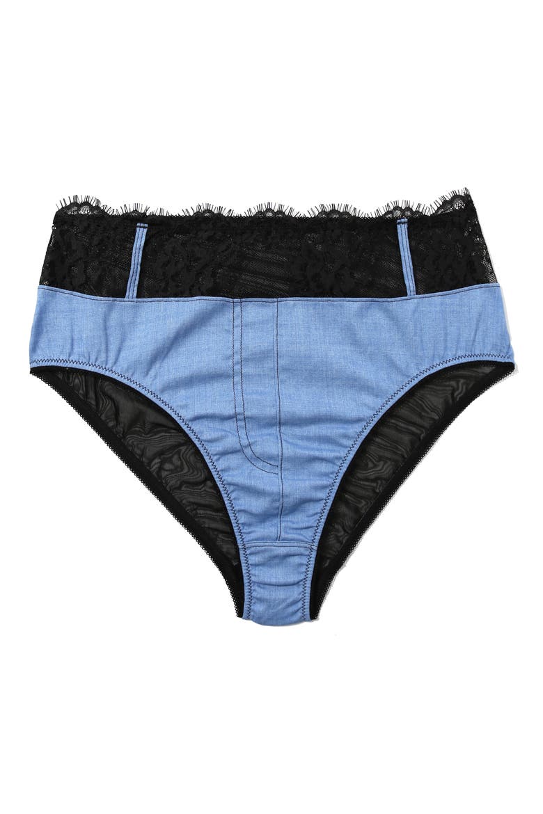 x Lexi Wood Katrina Lace Trim High Waist Briefs, Alternate, color, DENIM