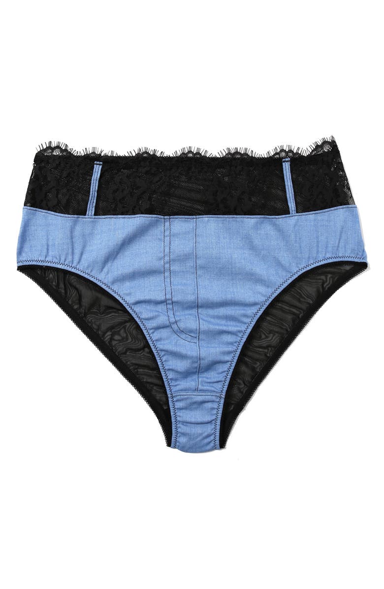 Hanky Panky x Lexi Wood Katrina Lace Trim High Waist Briefs, Alternate, color, Denim