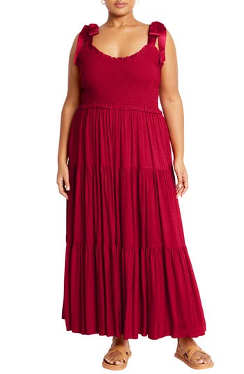 City Chic Cosmopolitan Tie Strap Sundress In Red