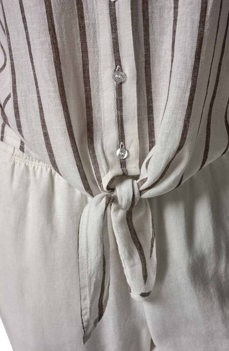 Donna Karan New York Yarn Dye Stripe Crop Linen Blend Button-Up Shirt, Alternate, color, Cream/ Cany