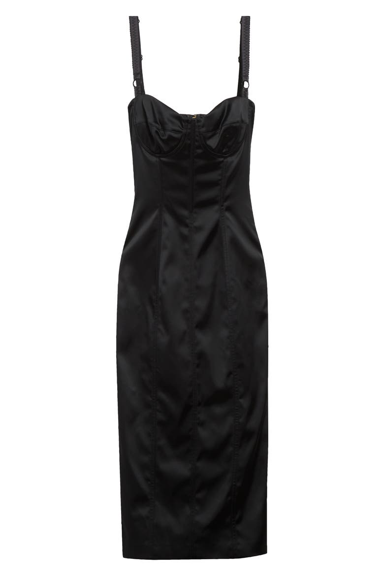 Bustier Detail Satin Midi Dress, Alternate, color, N0000 NERO