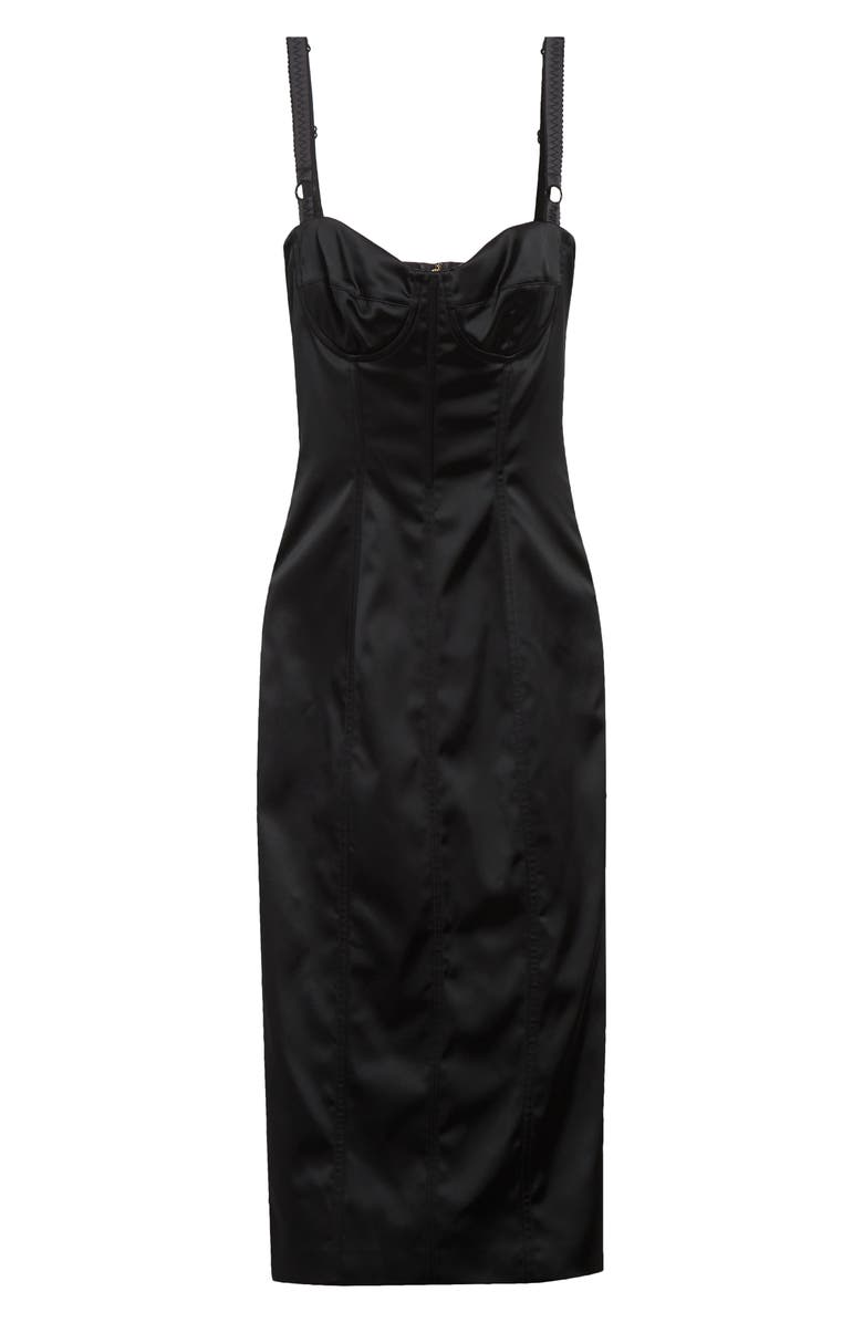 Dolce&Gabbana Bustier Detail Satin Midi Dress, Alternate, color, N0000 Nero