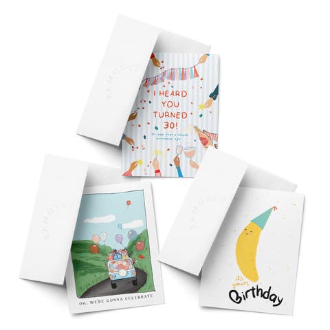 Birthday Greeting Card Pack Sets (3 ct, Assorted) I Heard You Turned 30!, Oh We're Gonna Celebrate, Banana