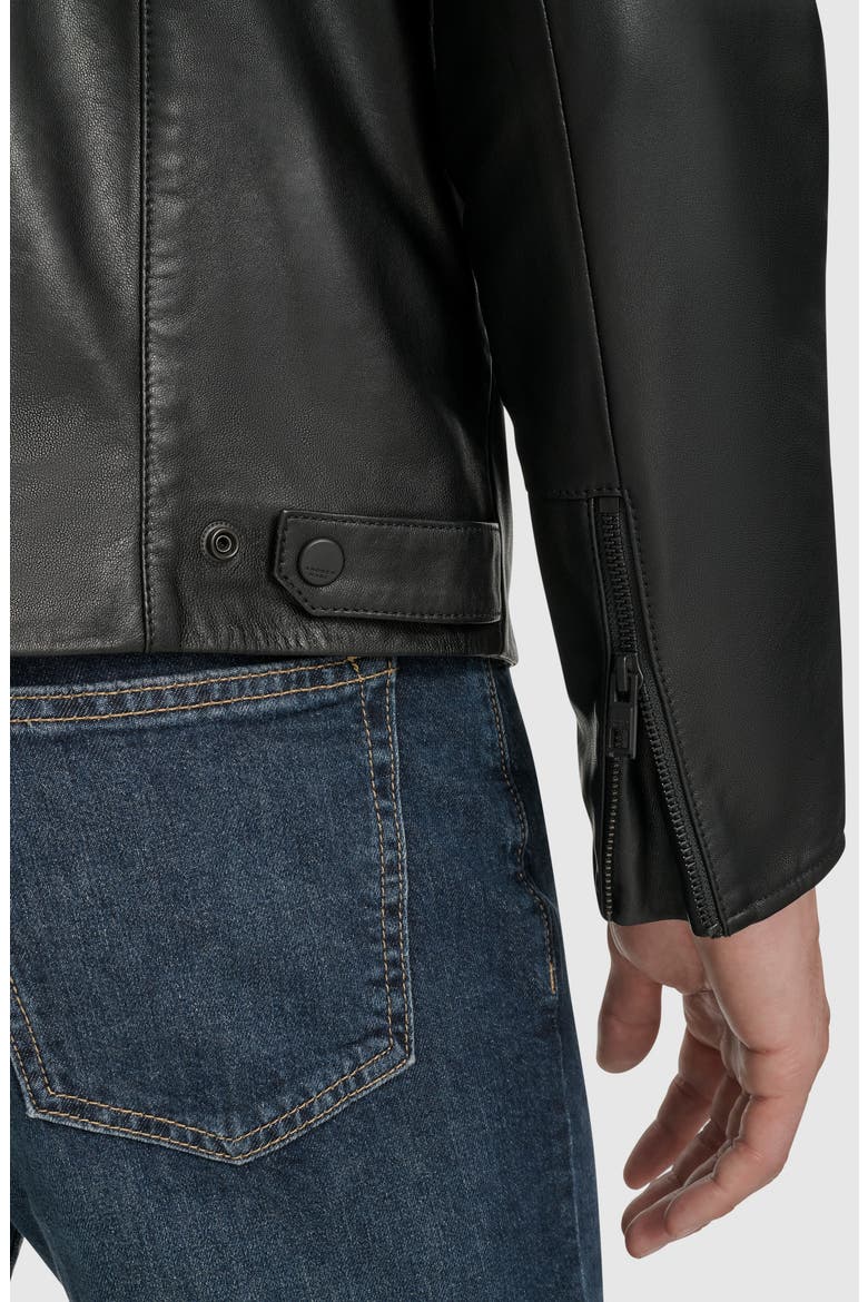 Leather Racer Jacket, Alternate, color, BLACK
