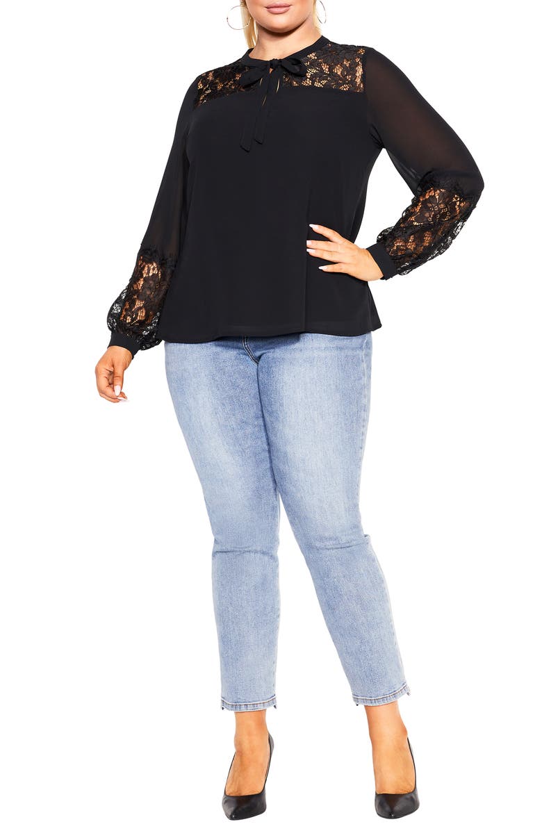 City Chic Mysterious Lace Trim Top, Alternate, color, 