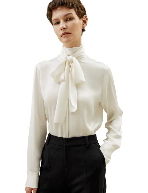 Silk Turtleneck Ribbon Blouse