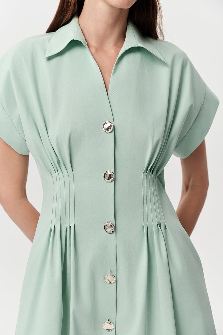 Reilly Shirt Collar Elastic Waist Midi Dress, Alternate, color, Mint