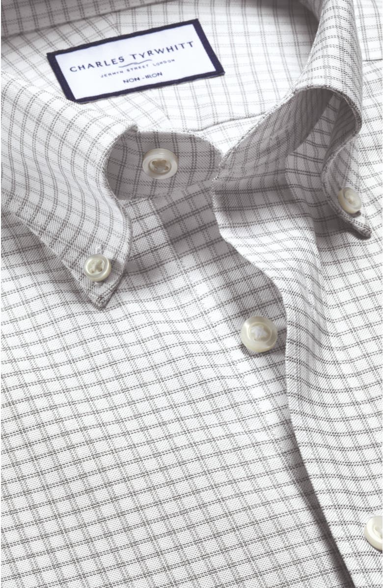 Charles Tyrwhitt Non-Iron Stretch Oxford Check Shirt, Alternate, color, Silver Grey