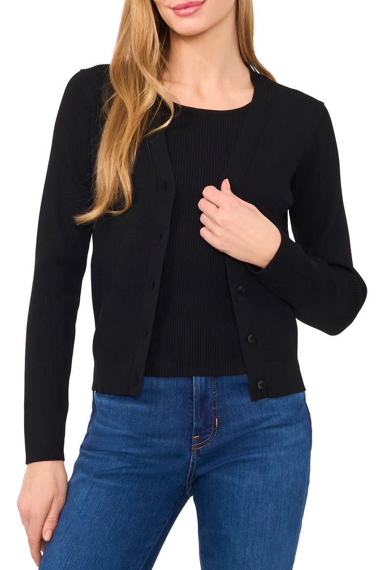 Rib V-Neck Cardigan, Main, color, RICH BLACK