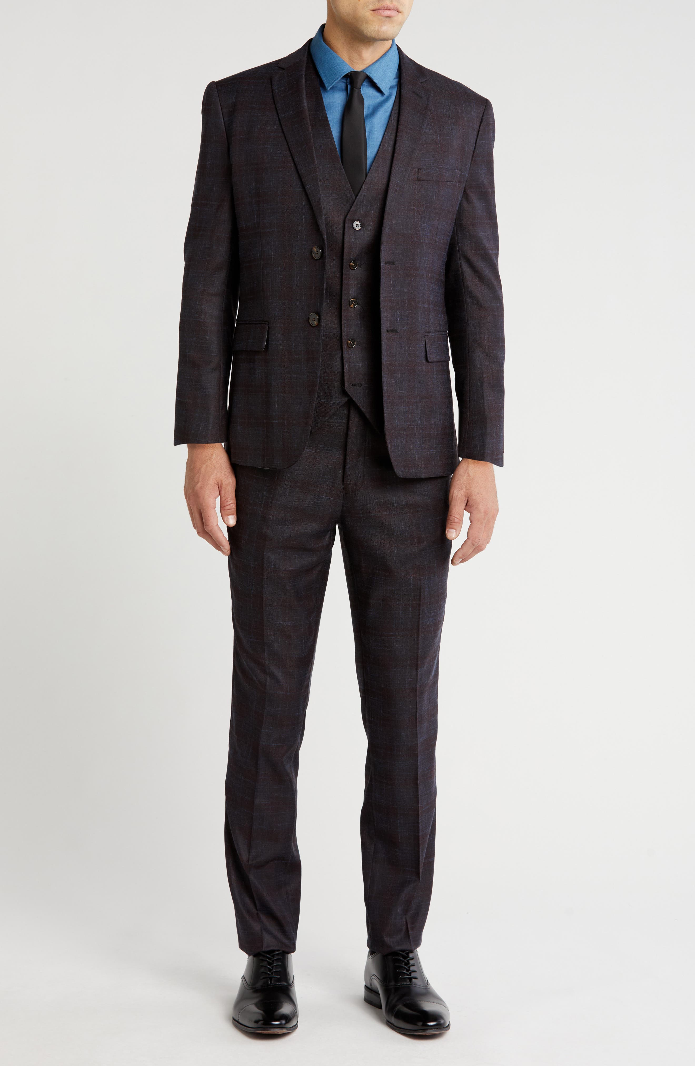 Gino Vitale Slim Fit 3-Piece Tailored Check Suit