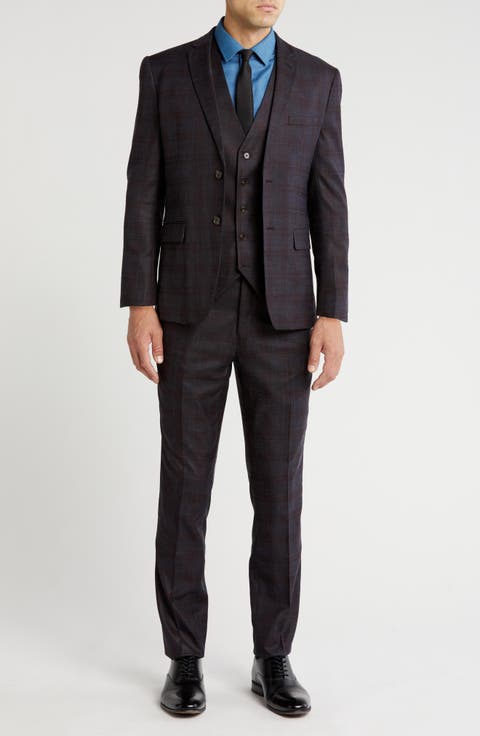 Slim Fit 3-Piece Tailored Check Suit