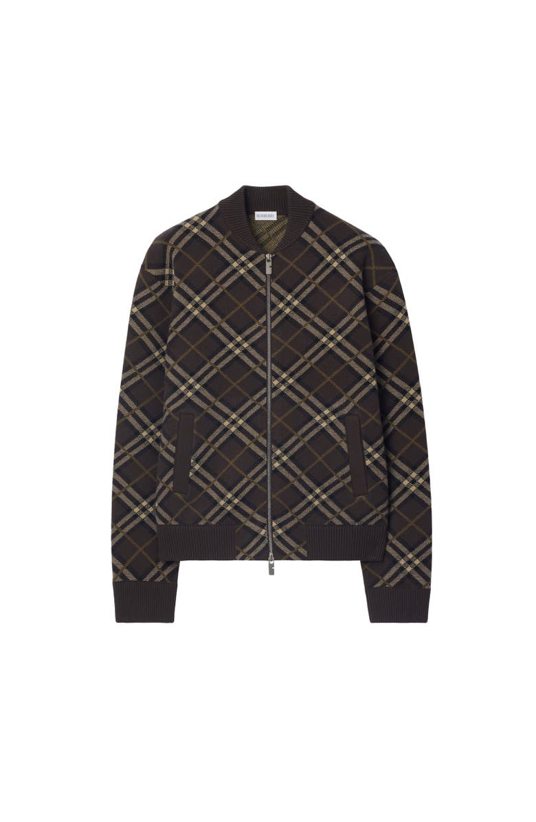 Burberry Check Wool Cashmere Bomber Jacket, Alternate, color, Truffle Brown