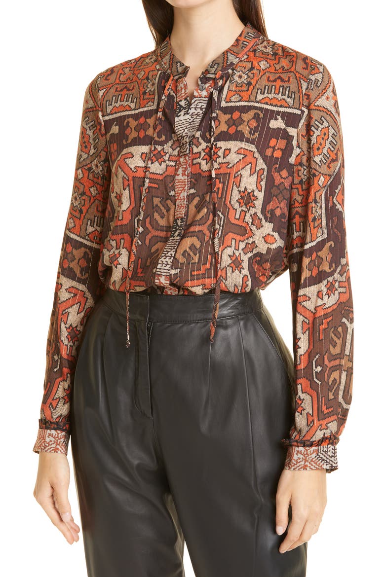 Tricia Folkloric Print Shirt, Main, color, BROWN MULTI